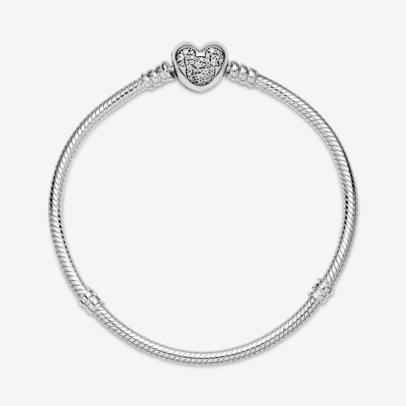 Pandora Moments Mickey Mouse Heart Clasp Snake Charm Holders Silber | 2167349-PD