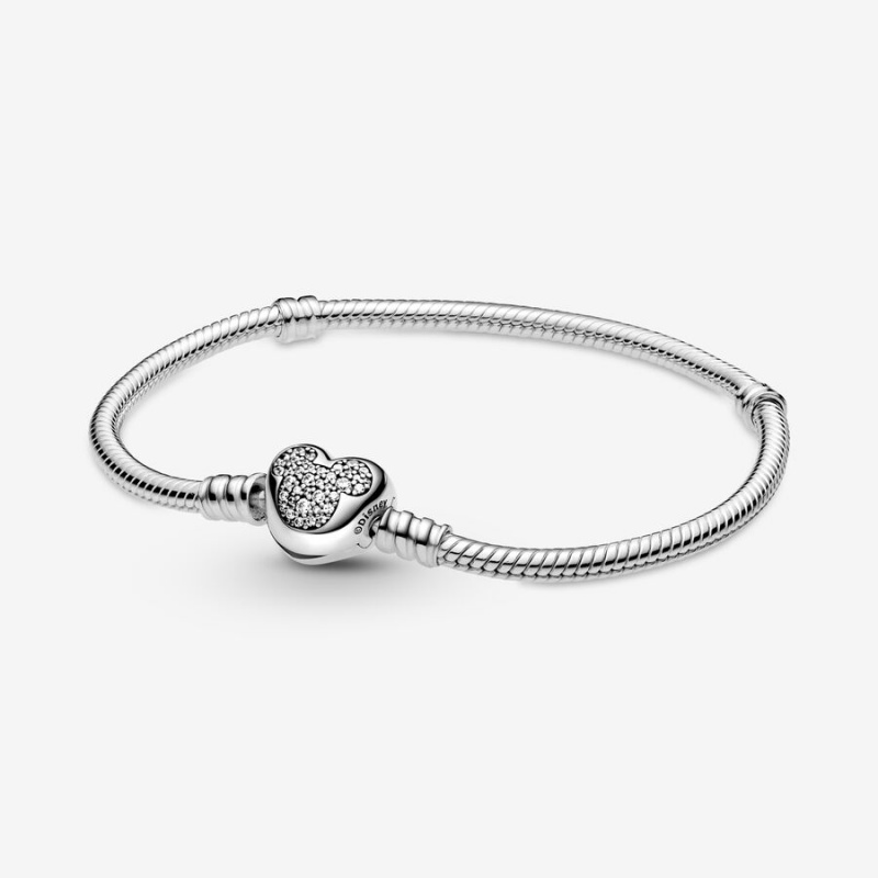 Pandora Moments Mickey Mouse Heart Clasp Snake Charm Holders Silber | 2167349-PD
