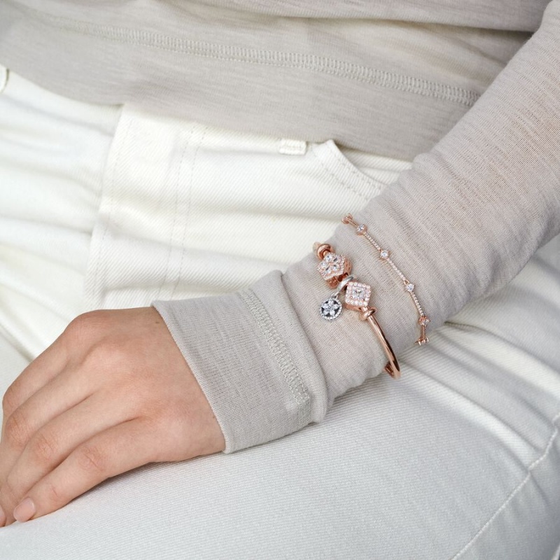 Pandora Moments Open Bangle Charm Holders Rosa Gold | 1724609-YM