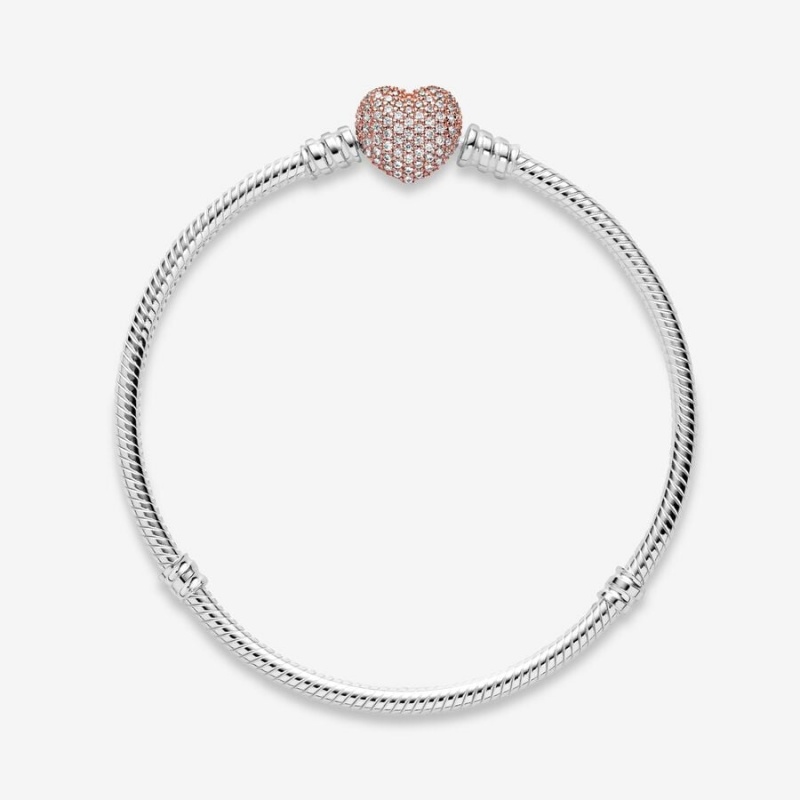 Pandora Moments Pavé Heart Clasp Snake Charm Holders Two-tone | 7426358-SO