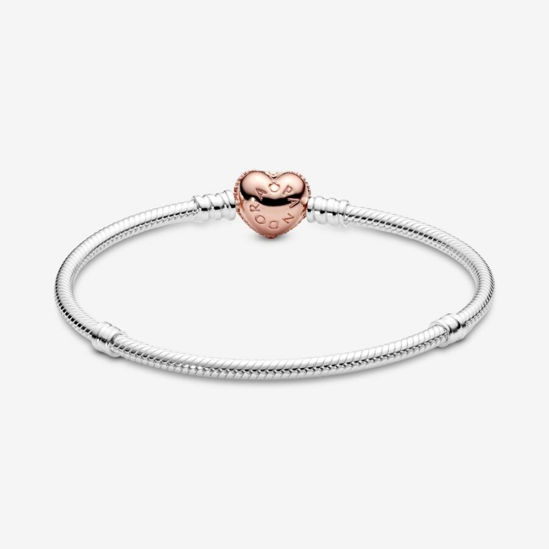 Pandora Moments Pavé Heart Clasp Snake Charm Holders Two-tone | 7426358-SO