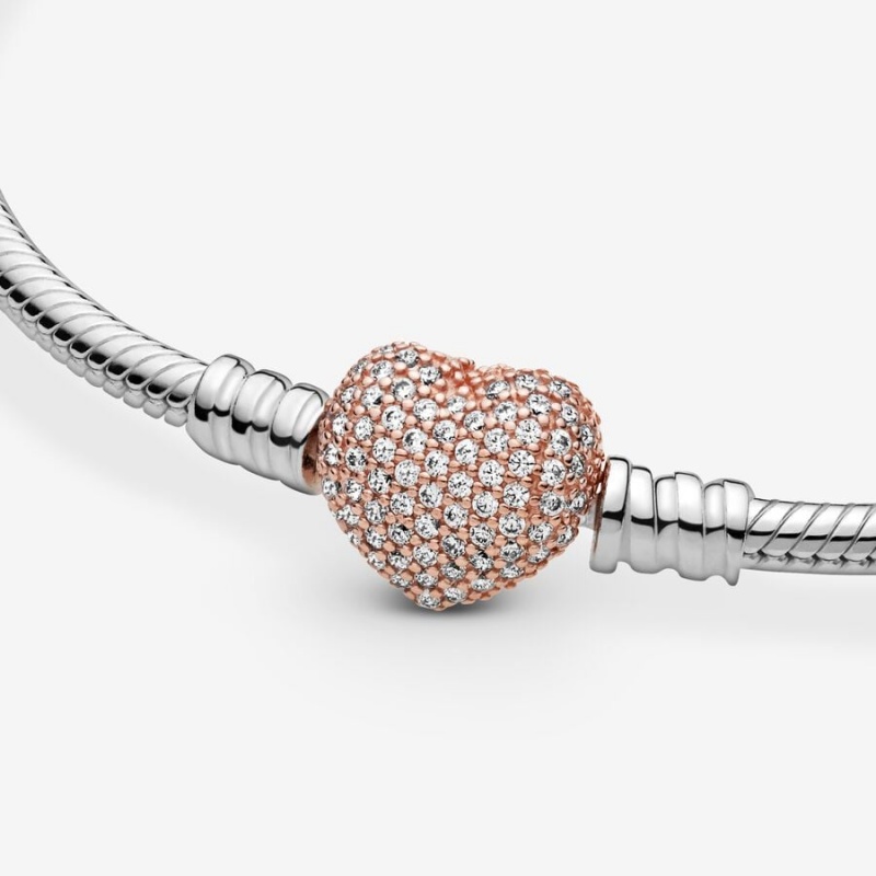 Pandora Moments Pavé Heart Clasp Snake Charm Holders Two-tone | 7426358-SO