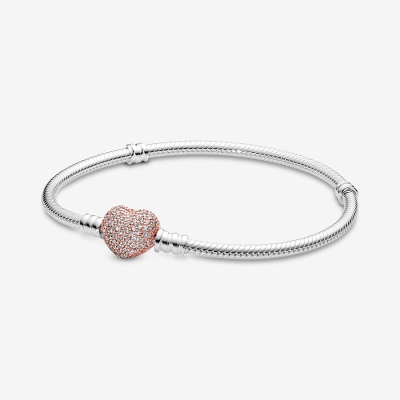 Pandora Moments Pavé Heart Clasp Snake Charm Holders Two-tone | 7426358-SO