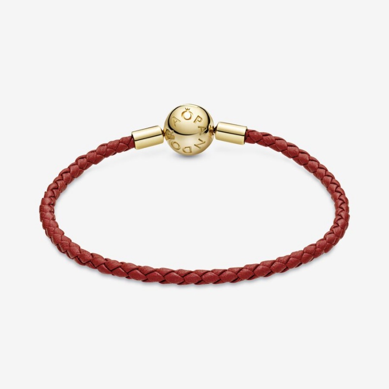 Pandora Moments Red Woven Leder Charm Gold | 4768250-BC