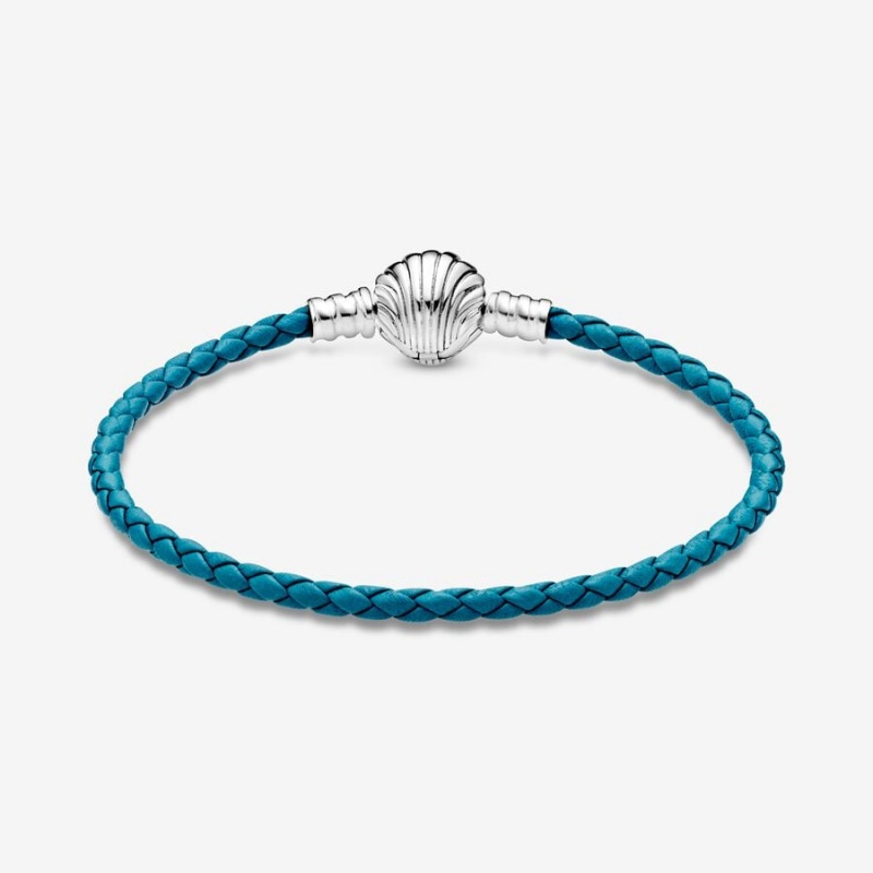 Pandora Moments Seashell Clasp Turquoise Braided Leder Charm Holders Silber | 7214563-JW