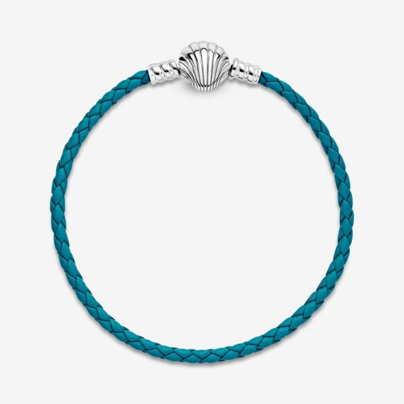 Pandora Moments Seashell Clasp Turquoise Braided Leder Charm Holders Silber | 7214563-JW