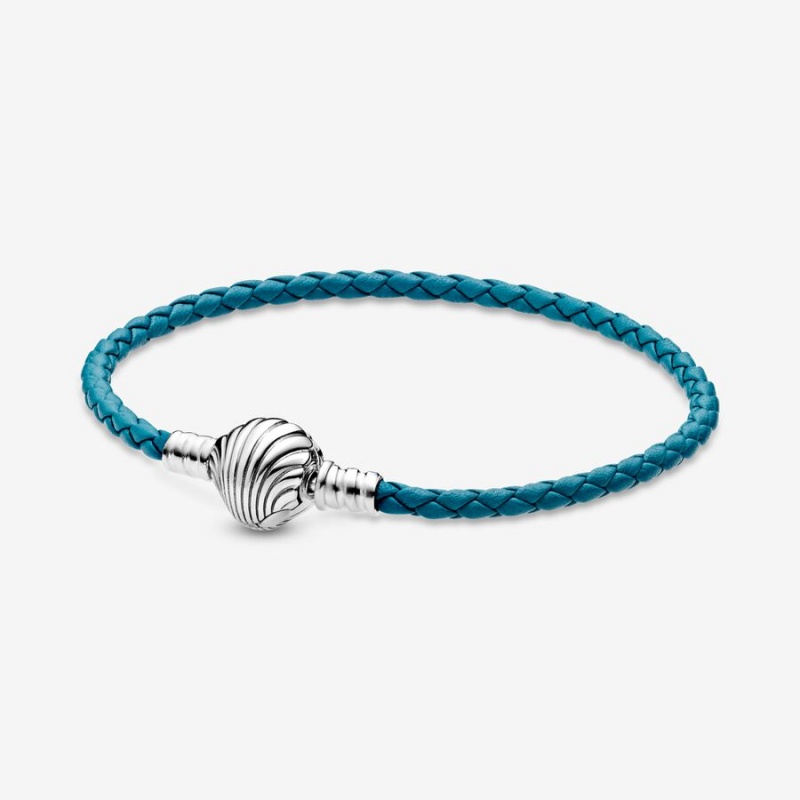 Pandora Moments Seashell Clasp Turquoise Braided Leder Charm Holders Silber | 7214563-JW