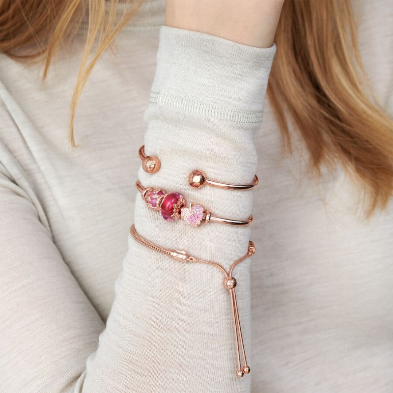 Pandora Moments Snake Slider Charm Holders Rosa Gold | 3517204-DK