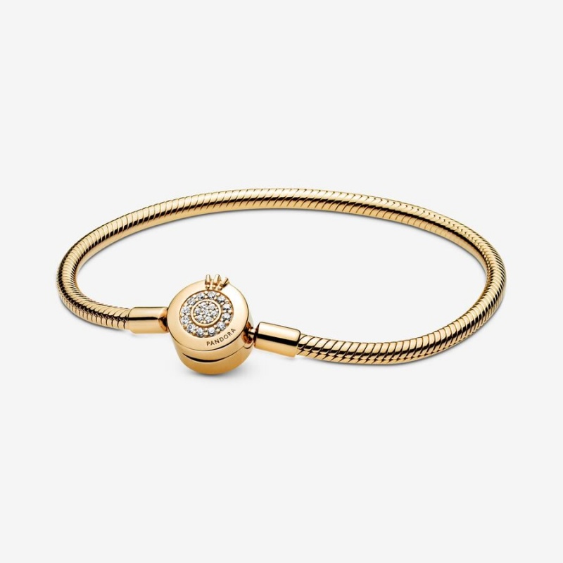 Pandora Moments Sparkling Crown O Snake Charm Holders Gold | 6173209-EH