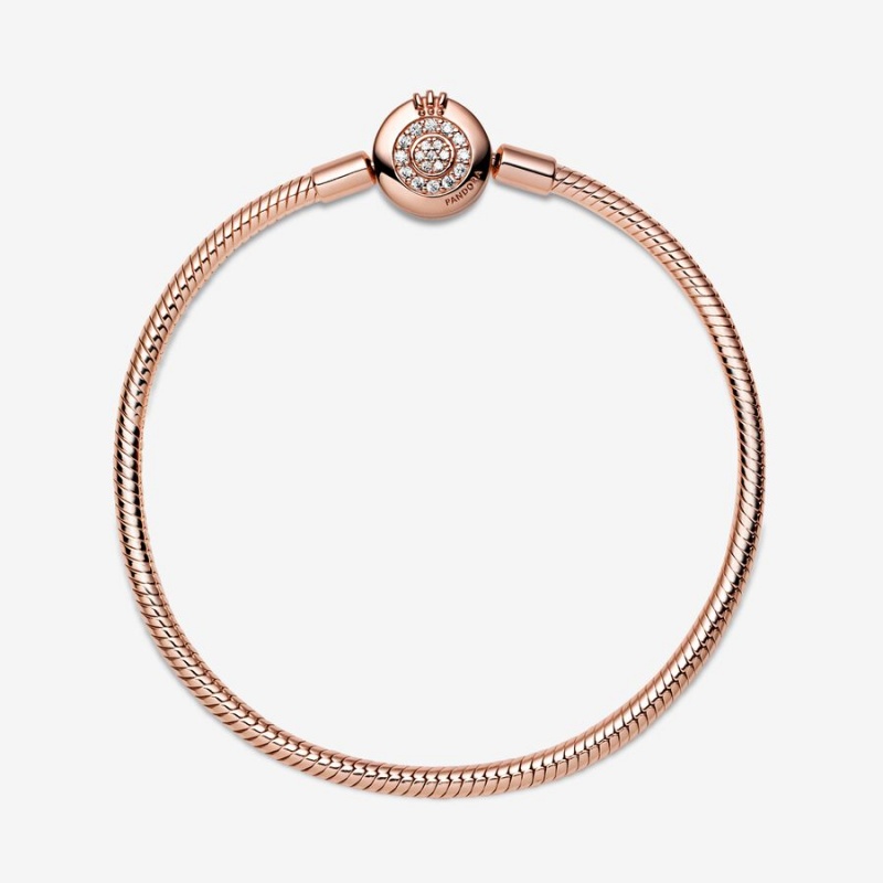Pandora Moments Sparkling Crown O Snake Charm Holders Rosa Gold | 6389271-JS