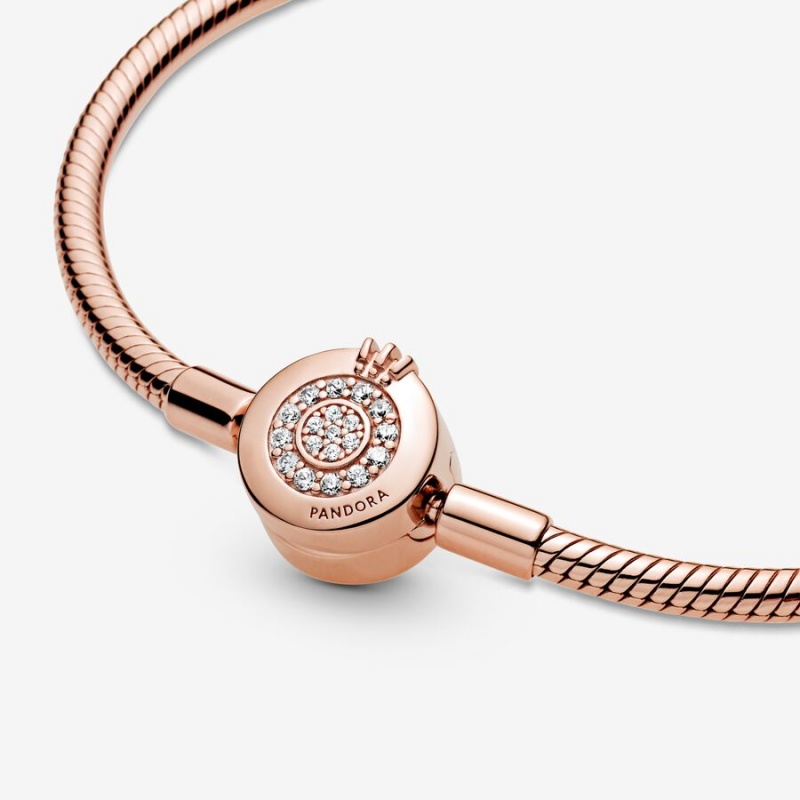 Pandora Moments Sparkling Crown O Snake Charm Holders Rosa Gold | 6389271-JS