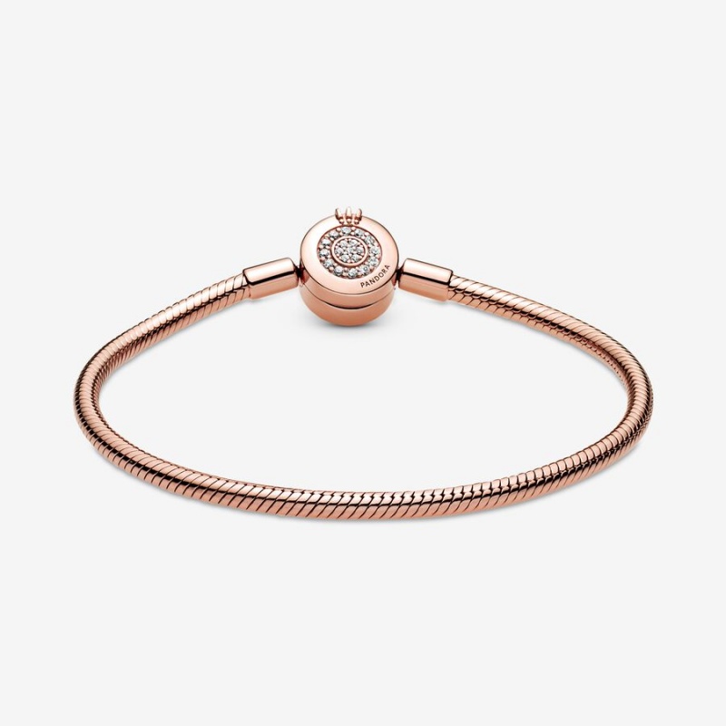 Pandora Moments Sparkling Crown O Snake Charm Holders Rosa Gold | 6389271-JS