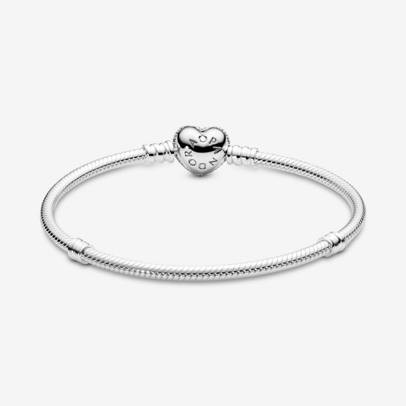Pandora Moments Sparkling Heart Clasp Snake Charm Silber | 3946185-YV