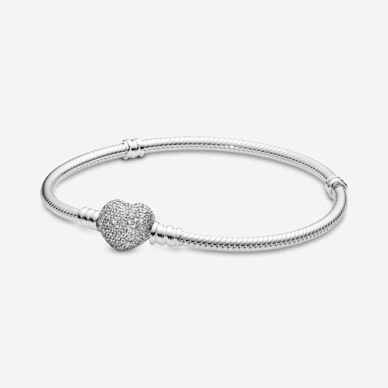 Pandora Moments Sparkling Heart Clasp Snake Charm Silber | 3946185-YV