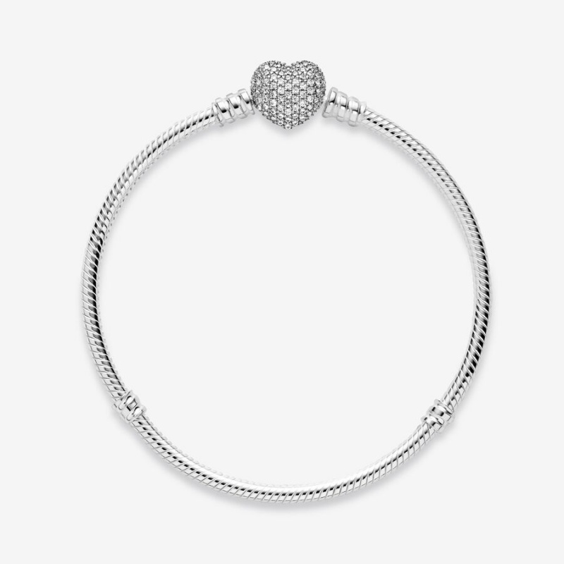 Pandora Moments Sparkling Heart Clasp Snake Charm Holders Silber | 1297645-HC
