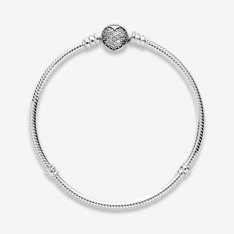 Pandora Moments Sparkling Heart Clasp Snake Charm Holders Silber | 8462709-HO