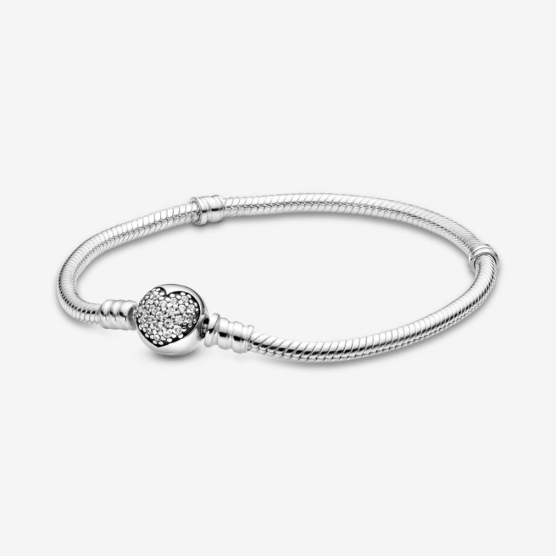 Pandora Moments Sparkling Heart Clasp Snake Charm Holders Silber | 8462709-HO