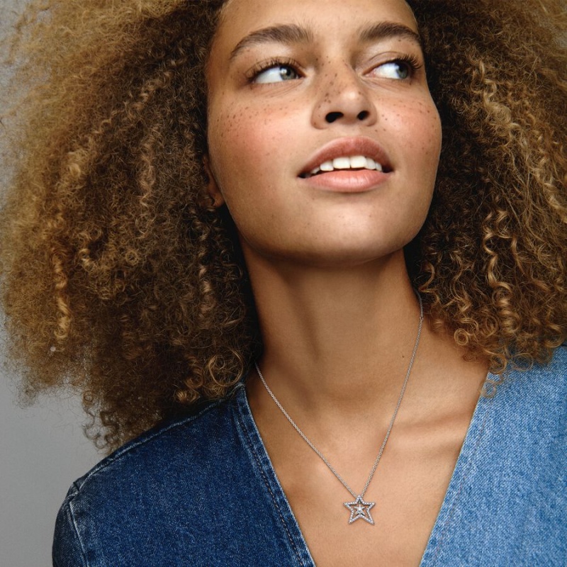 Pandora Pavé Asymmetric Star Collier Kette mit Anhänger Silber | SWO-029431