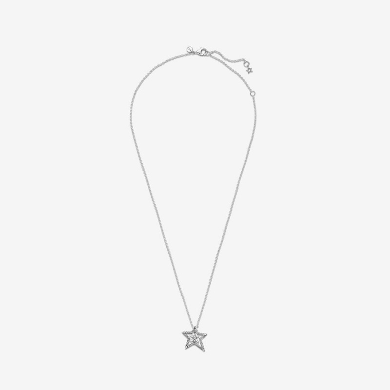 Pandora Pavé Asymmetric Star Collier Kette mit Anhänger Silber | SWO-029431