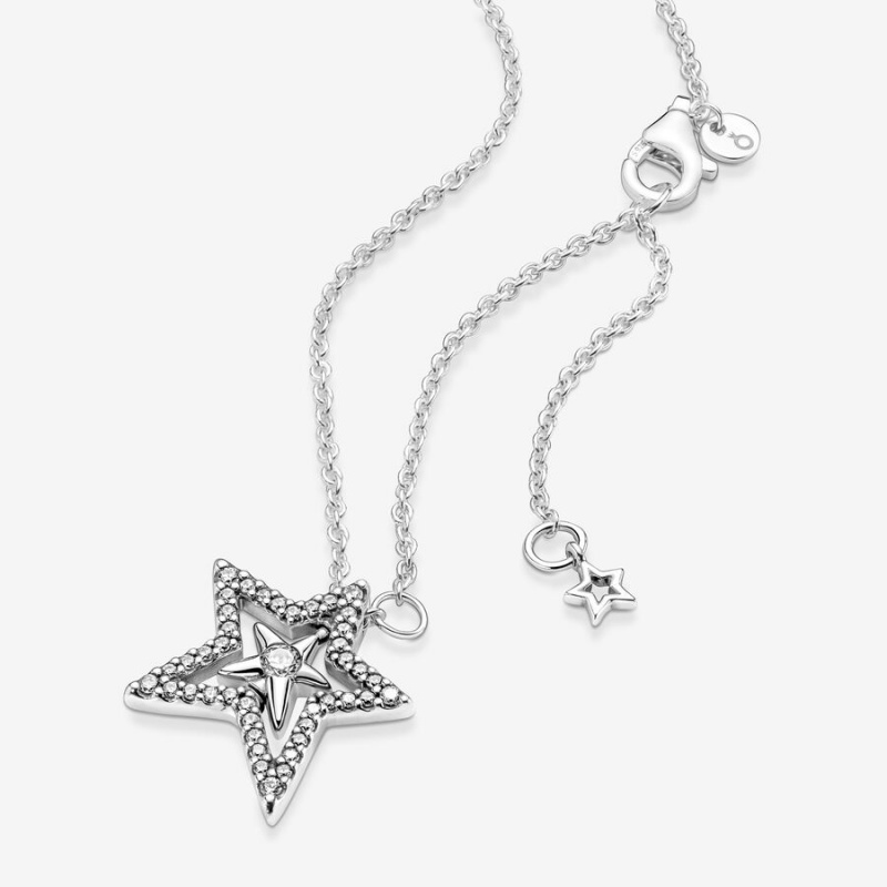 Pandora Pavé Asymmetric Star Collier Kette mit Anhänger Silber | SWO-029431