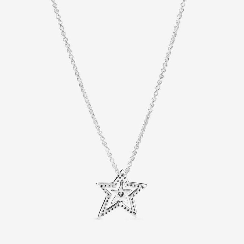 Pandora Pavé Asymmetric Star Collier Kette mit Anhänger Silber | SWO-029431