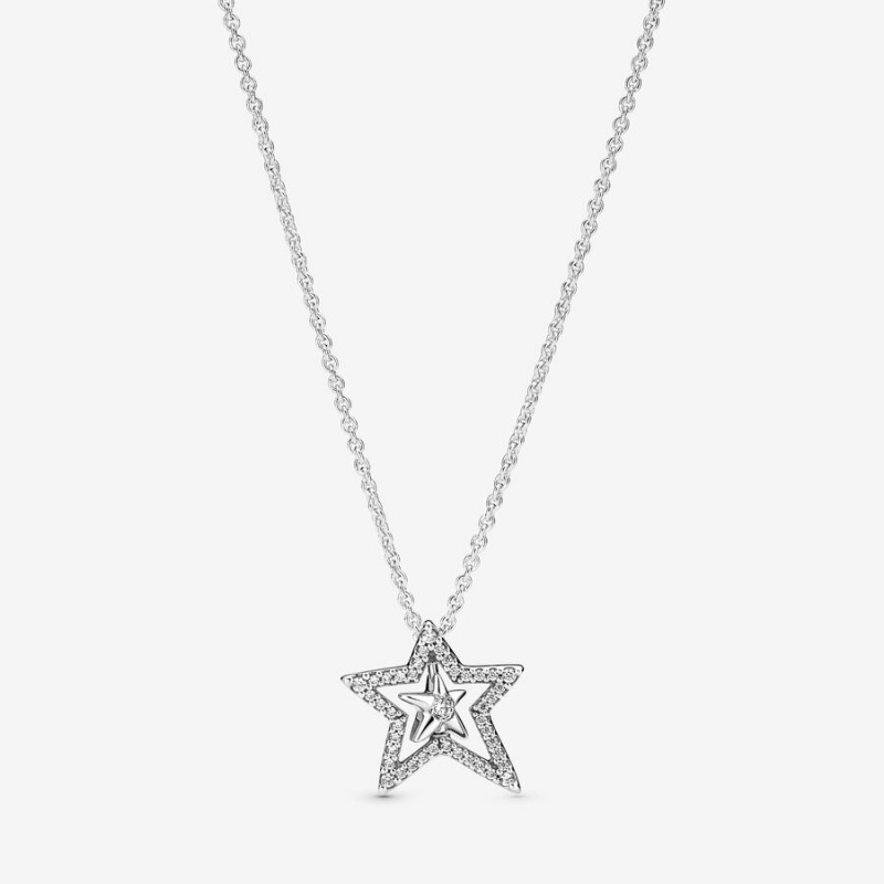 Pandora Pavé Asymmetric Star Collier Kette mit Anhänger Silber | SWO-029431