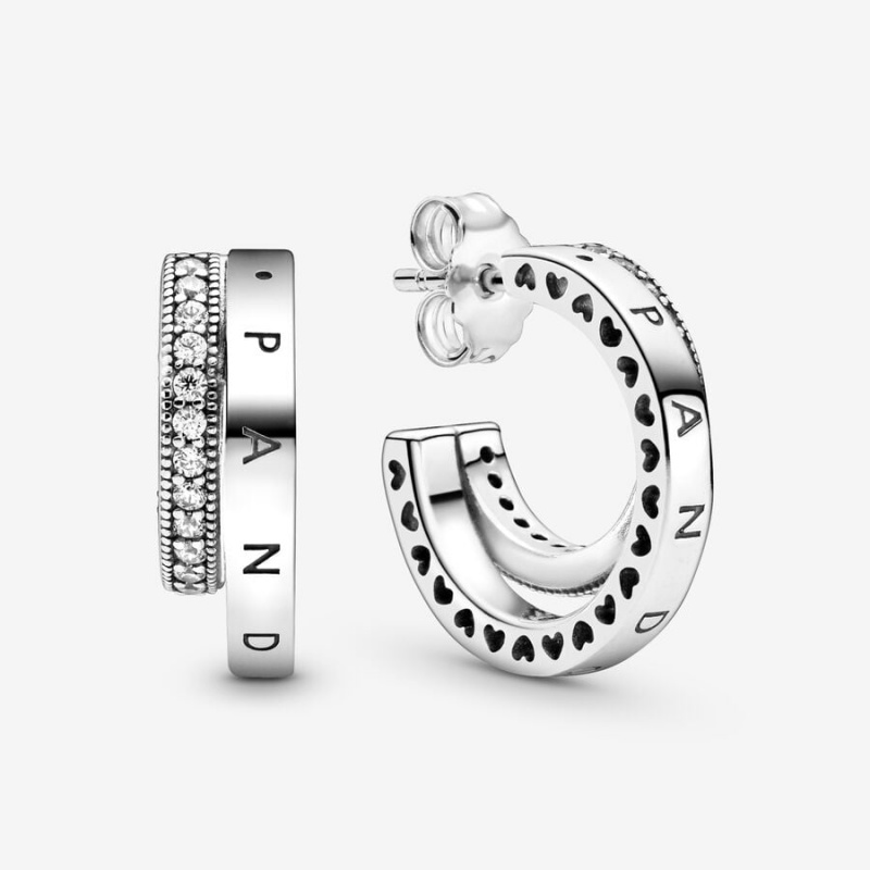 Pandora Pavé Double Creolen Silber | 9873516-LE