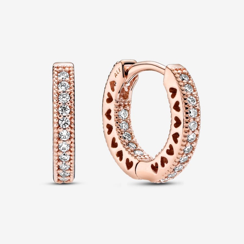 Pandora Pavé Heart Creolen Rosa Gold | 5736104-RA
