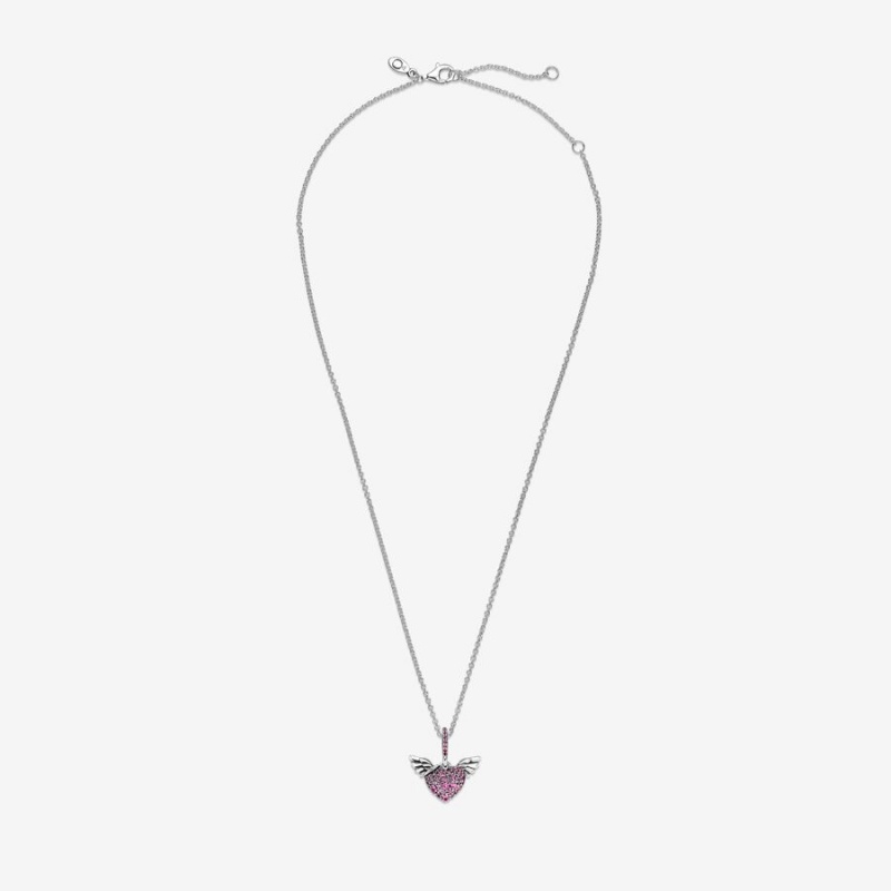 Pandora Pavé Heart & Angel Wings Kette mit Anhänger Silber | 9651874-WT