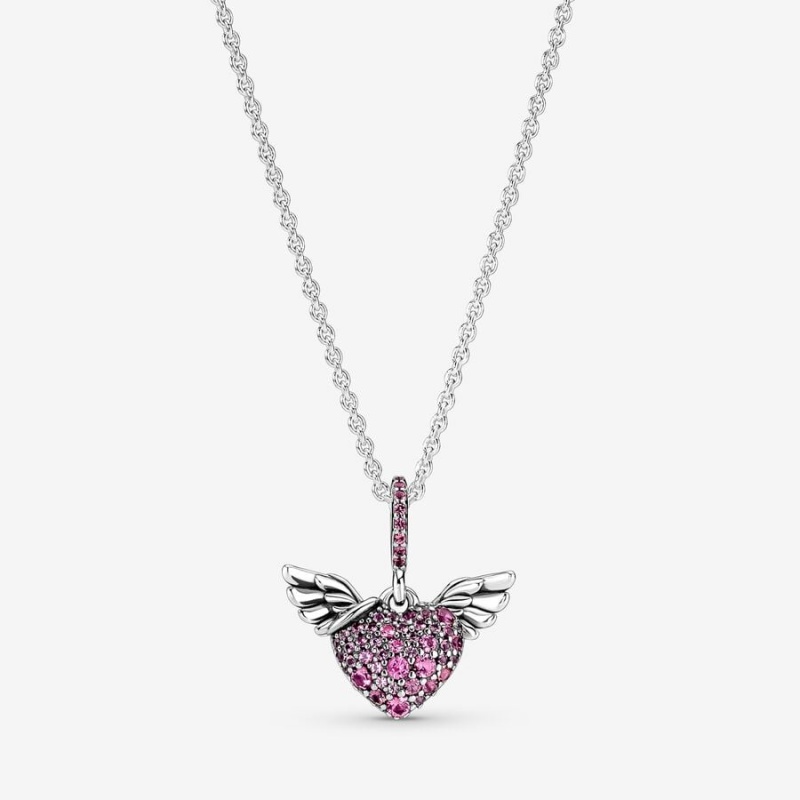 Pandora Pavé Heart & Angel Wings Kette mit Anhänger Silber | 9651874-WT