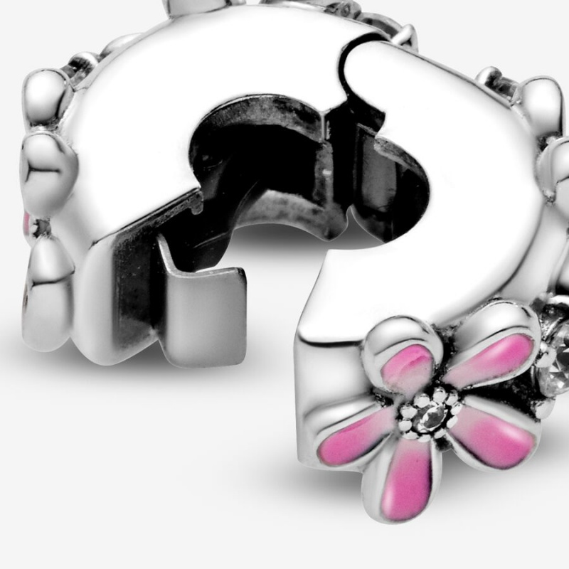 Pandora Pink Daisy Flower Clip Klammern Silber | 4215063-YU