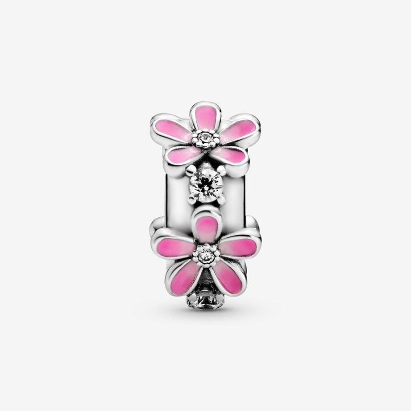 Pandora Pink Daisy Flower Clip Klammern Silber | 4215063-YU