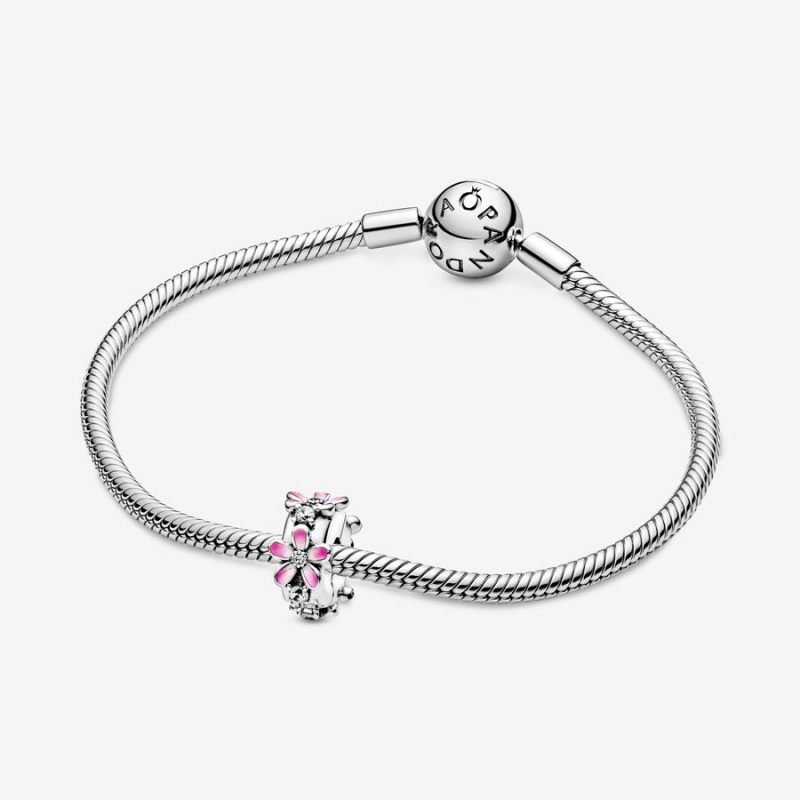 Pandora Pink Daisy Flower Clip Klammern Silber | 4215063-YU