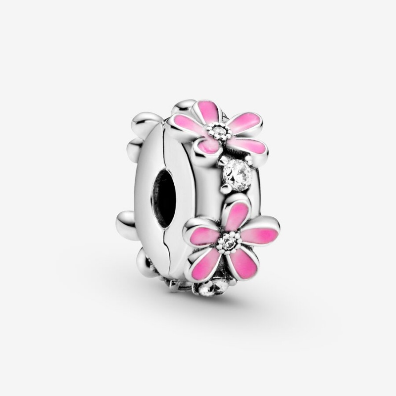 Pandora Pink Daisy Flower Clip Klammern Silber | 4215063-YU
