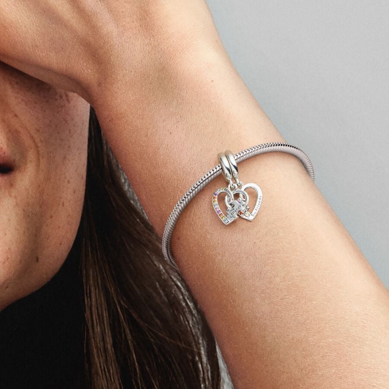 Pandora Puzzle Piece Hearts Splittable Friendship Dangle Charm mit Anhänger Silber | 8247603-JN
