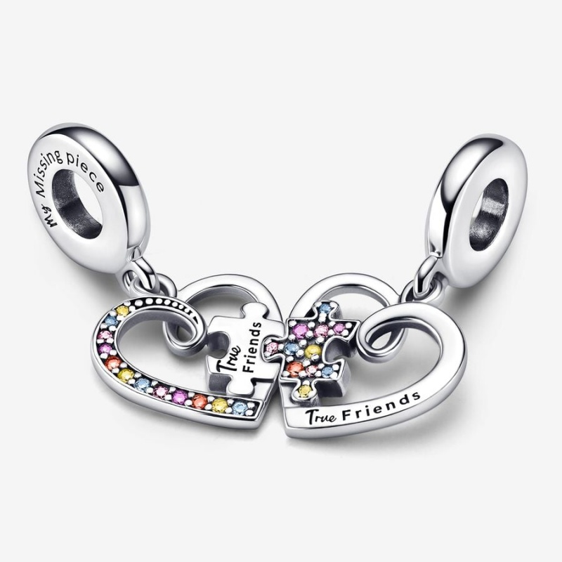 Pandora Puzzle Piece Hearts Splittable Friendship Dangle Charm mit Anhänger Silber | 8247603-JN