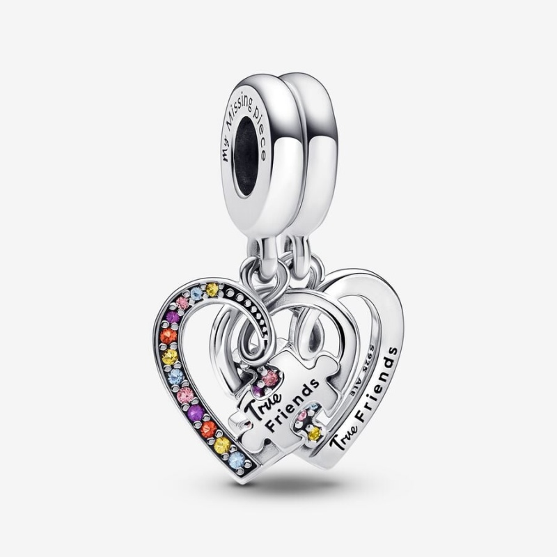 Pandora Puzzle Piece Hearts Splittable Friendship Dangle Charm mit Anhänger Silber | 8247603-JN