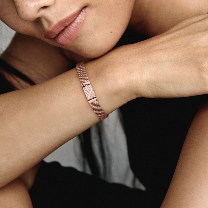 Pandora Reflexions Long Clasp Pavé Charm Holders Rosa Gold | 3178465-SI
