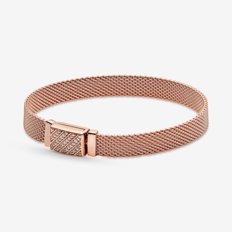 Pandora Reflexions Long Clasp Pavé Charm Holders Rosa Gold | 3178465-SI