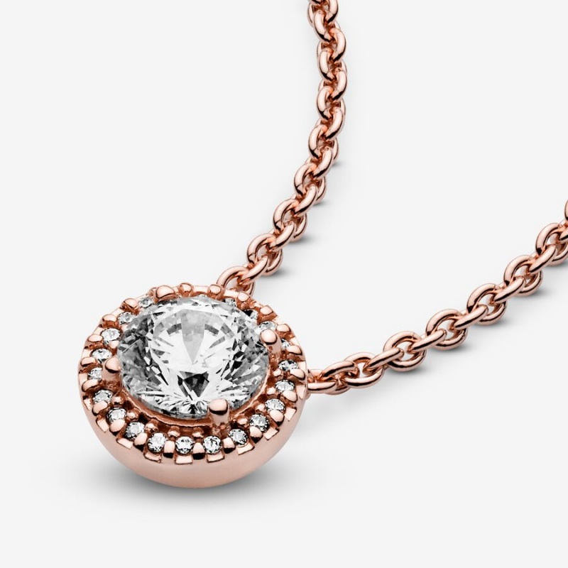 Pandora Round Sparkle Halo Halsketten Rosa Gold | 3087461-RI