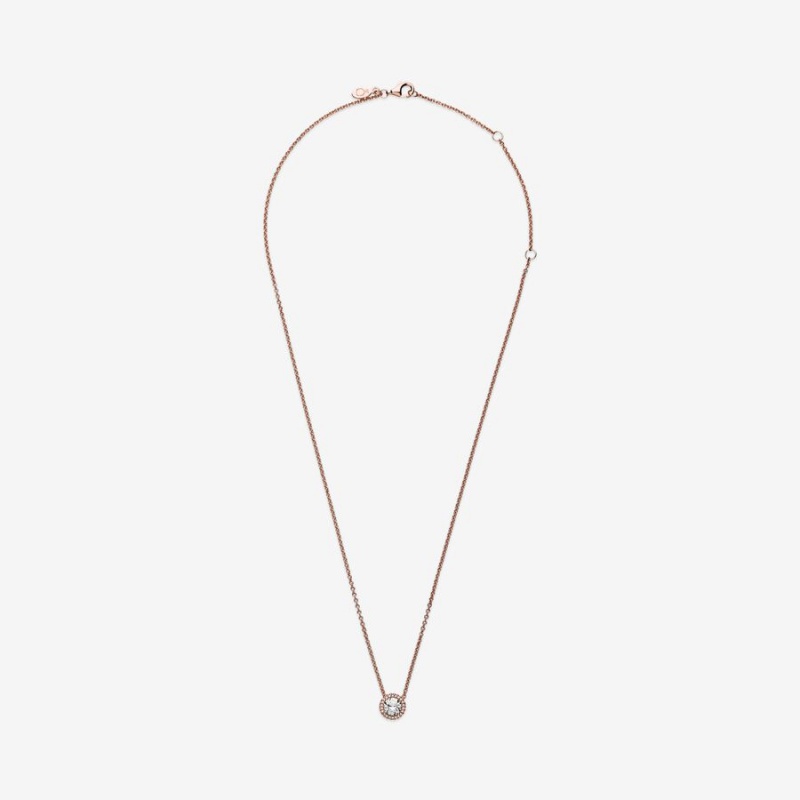 Pandora Round Sparkle Halo Halsketten Rosa Gold | 3087461-RI
