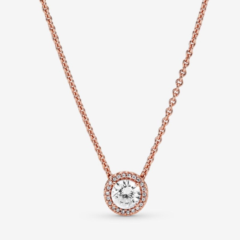 Pandora Round Sparkle Halo Halsketten Rosa Gold | 3087461-RI