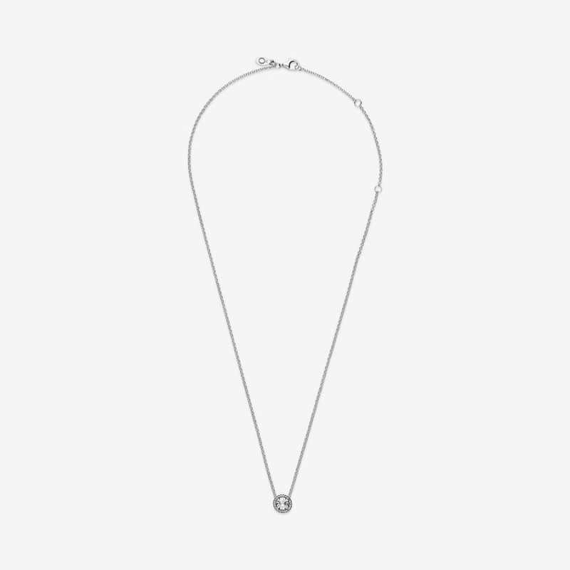 Pandora Round Sparkle Halo Halsketten Silber | 3407856-AP