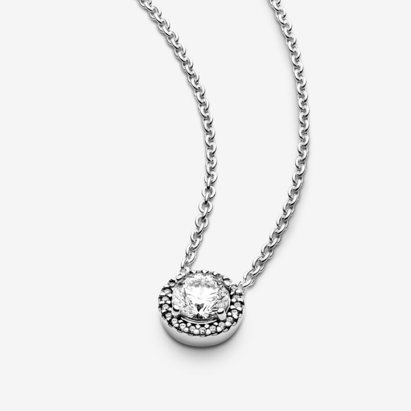 Pandora Round Sparkle Halo Halsketten Silber | 3407856-AP