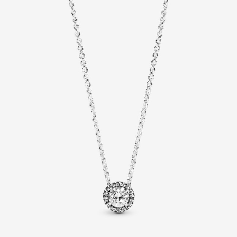 Pandora Round Sparkle Halo Halsketten Silber | 3407856-AP