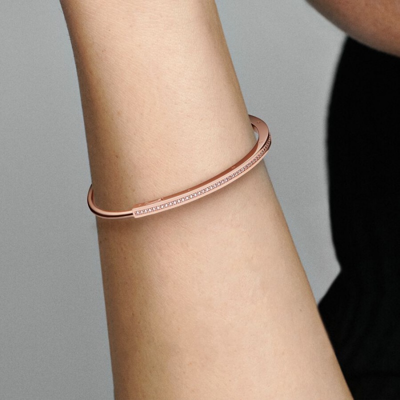 Pandora Signature I-D Pavé Bangle Armreifen Rosa Gold | 2589631-PH