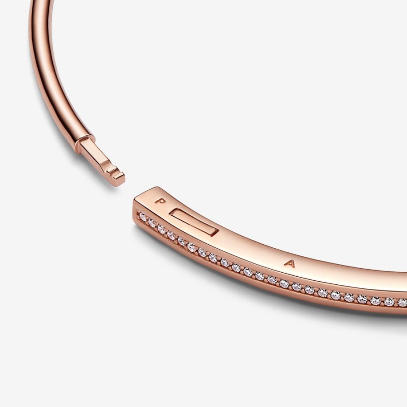 Pandora Signature I-D Pavé Bangle Armreifen Rosa Gold | 2589631-PH