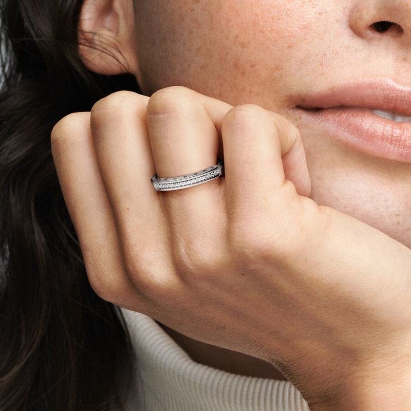 Pandora Signature I-D Pavé Stapelbar Silber | NGL-862159