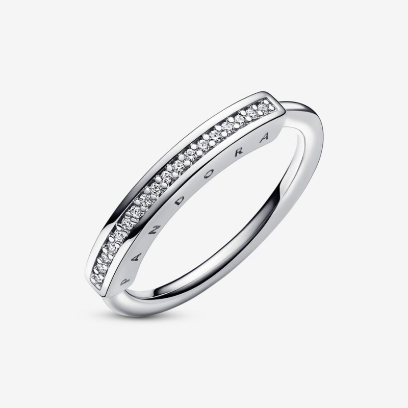 Pandora Signature I-D Pavé Stapelbar Silber | NGL-862159