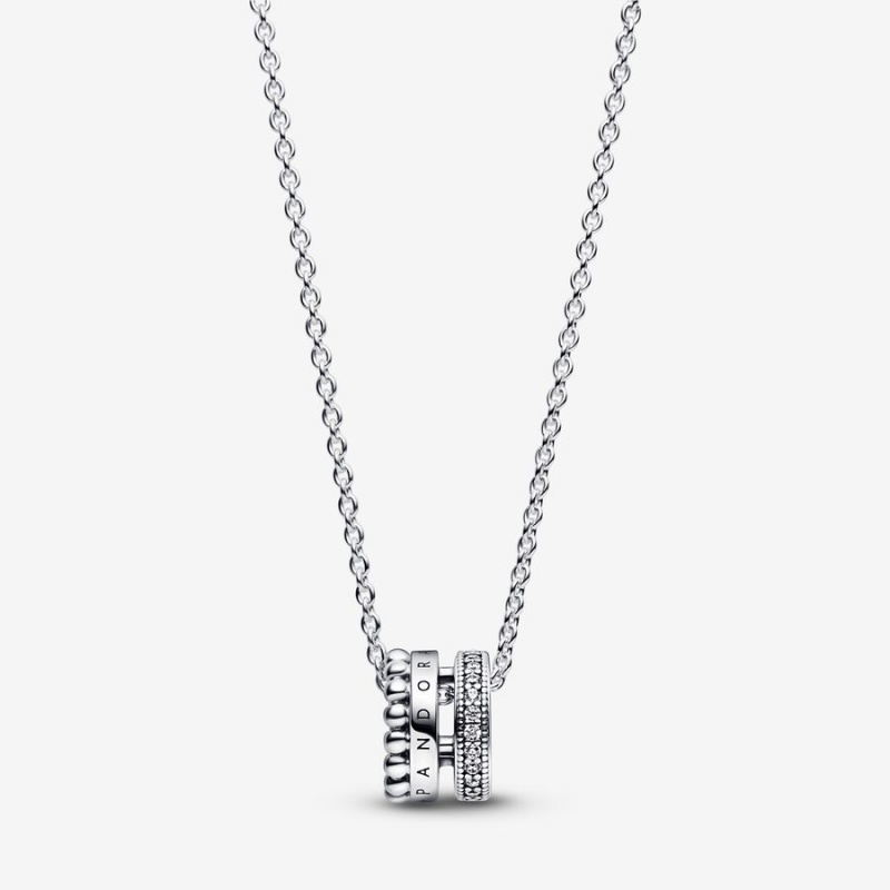 Pandora Signature Logo Pavé & Beads Kette mit Anhänger Silber | 2846013-RQ